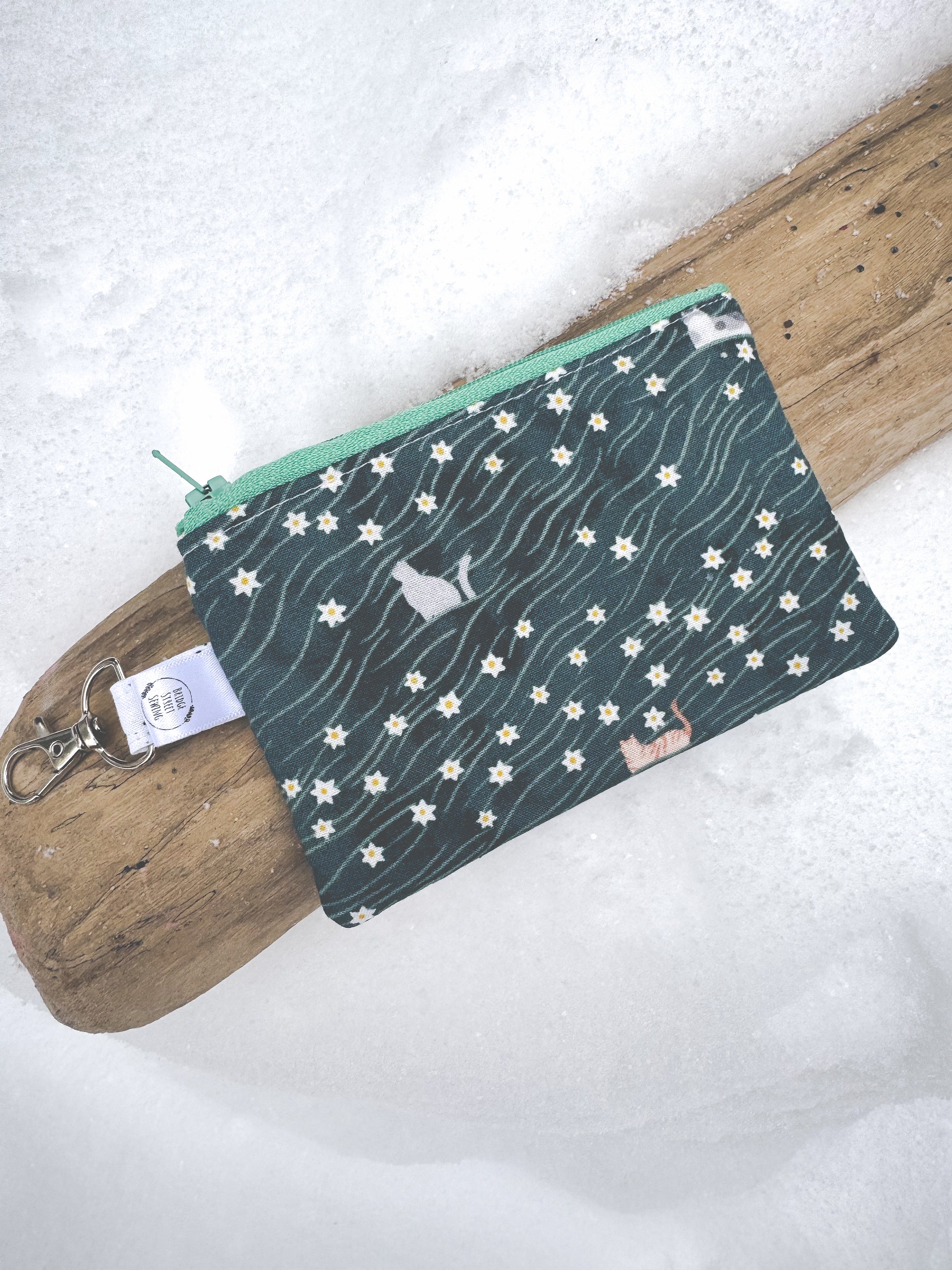 Floral Cat Clip On Change Purse